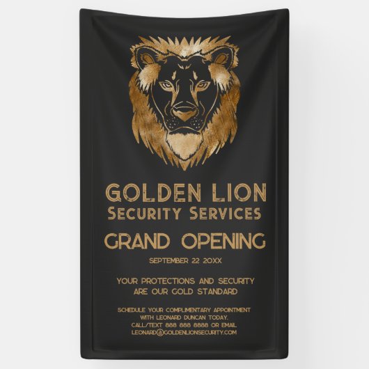 Luxe Black Gold Lion Business Logo Grand Opening Spandoek (Verticaal)