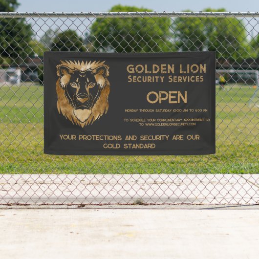 Luxe Black Gold Lion Business Logo Open Spandoek (Insitu)