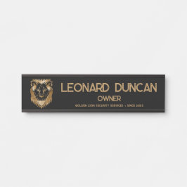 Luxe Black Gold Lion Business Logo Tagline Deurbordje