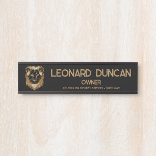 Luxe Black Gold Lion Business Logo Tagline Deurbordje