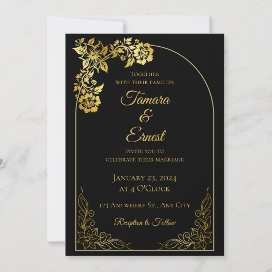 Luxe Black Gold Royal Wedding Invitation Kaart (Voorkant)