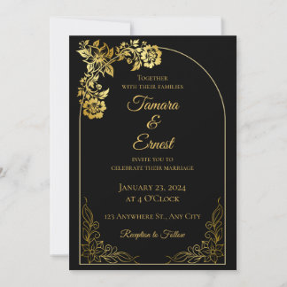 Luxe Black Gold Royal Wedding Invitation Kaart