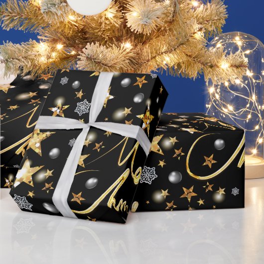 Luxe Black & Gold Stars Metallic Mode Cadeaupapier (Feestdagen)