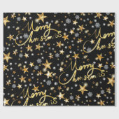 Luxe Black & Gold Stars Metallic Mode Cadeaupapier (Vlak)