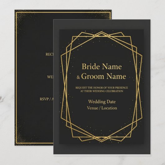 Luxe Black & Gold Uitnodiging (Voorkant / Achterkant)