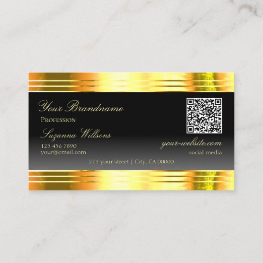 Luxe Black Ombre Gold Borders Logo QR-code Visitekaartje (Achterkant)