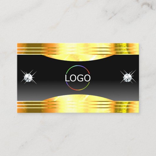 Luxe Black Ombre Gold Borders Logo QR-code Visitekaartje (Voorkant)