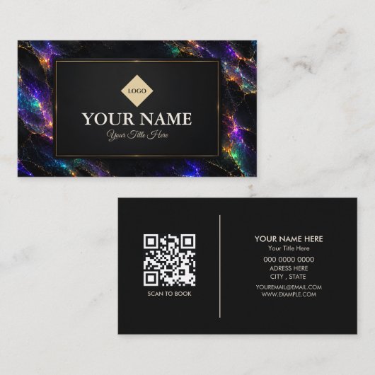 Luxe Black Opal Stenen Schoonheidssalon Visitekaartje (Voorkant / Achterkant)