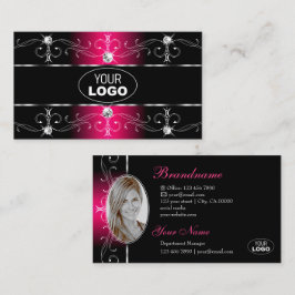 Luxe Black Pink  Borders Logo en foto Visitekaartje