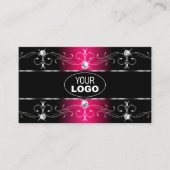Luxe Black Pink Borders Logo en foto Visitekaartje (Voorkant)
