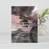 LUXE BLACK PINK CHIFFON PARTY KAART (Staand voorkant)