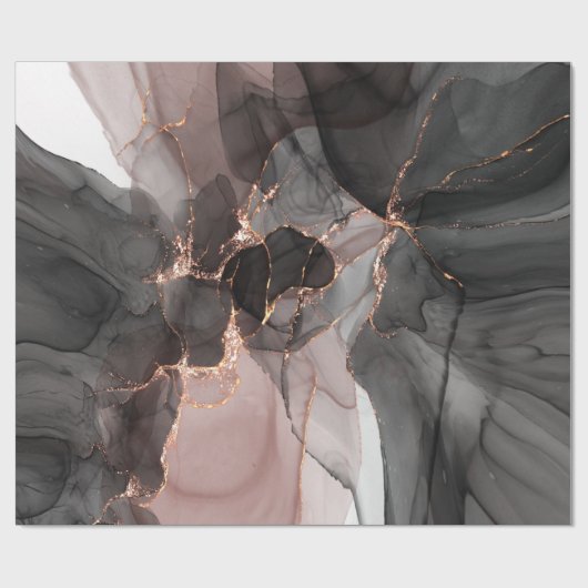 LUXE BLACK PINK FLOATING ROOS WRAPPING PAPIER (Vlak)