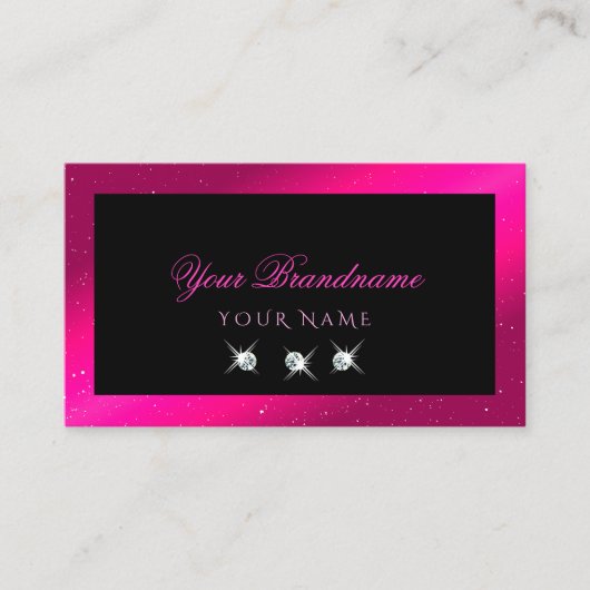 Luxe Black Pink Sparkle Diamonds Professional Visitekaartje (Voorkant)