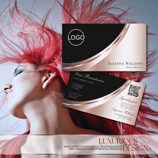 Luxe Black Roos Gold Decor met Logo en QR-code Visitekaartje