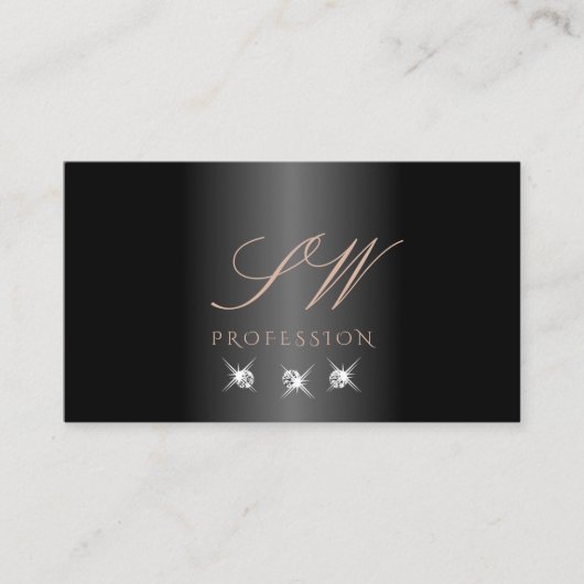 Luxe Black Roos Gold Sparging Diamonds Monogram Visitekaartje (Voorkant)