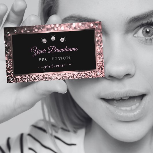 Luxe Black Roos Gold Sparking Glitter Diamonds Visitekaartje