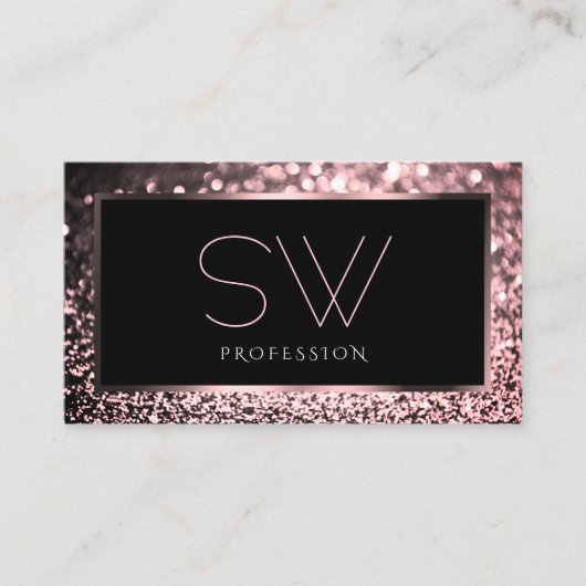 Luxe Black Roos Gold Sparking Glitter Monogram Visitekaartje (Voorkant)