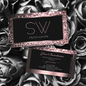 Luxe Black Roos Gold Sparking Glitter Monogram Visitekaartje