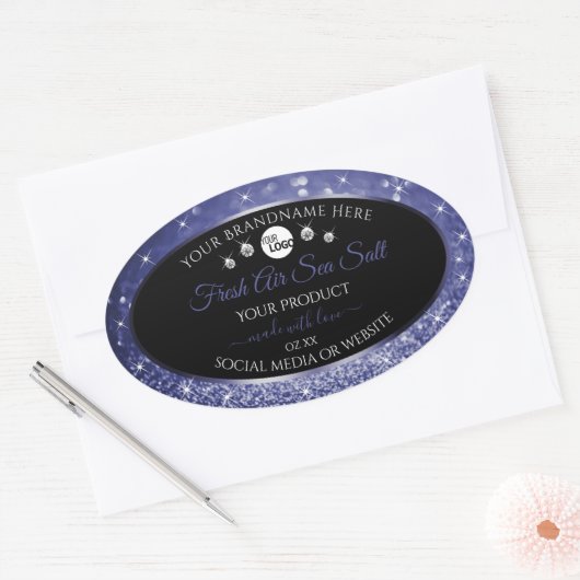 Luxe Black Royal Blue Glitter Product Label Logo (Envelop)