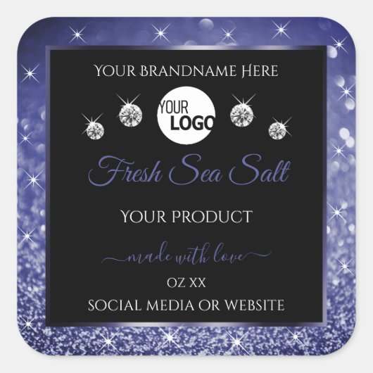 Luxe Black Royal Blue Glitter Product Label Logo (Voorkant)