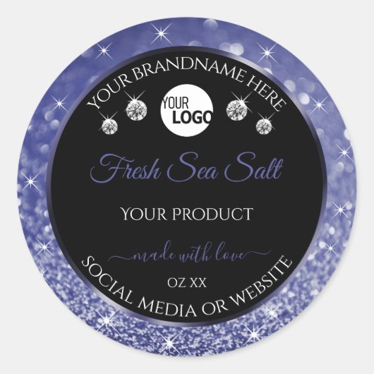 Luxe Black Royal Blue Glitter Product Label Logo (Voorkant)