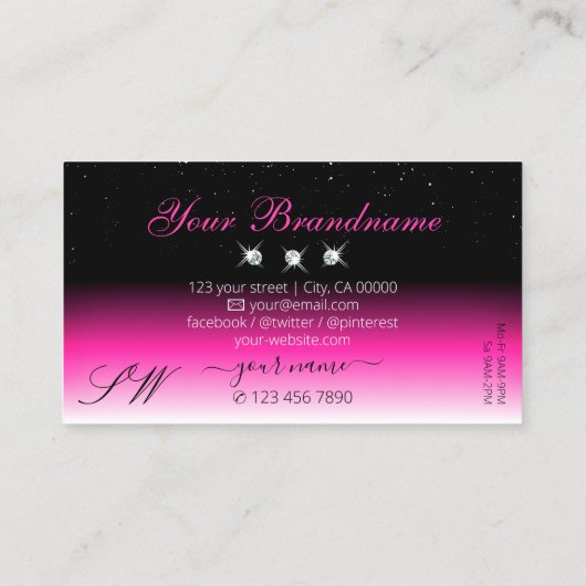 Luxe Black Roze witte gradiënt Monogram Diamonds Visitekaartje (Achterkant)