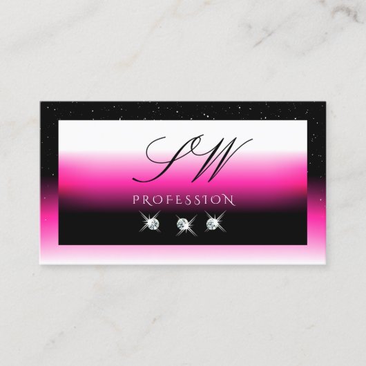 Luxe Black Roze witte gradiënt Monogram Diamonds Visitekaartje (Voorkant)