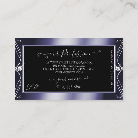 Luxe  Black Sparkle Diamonds Monogram Visitekaartje (Achterkant)