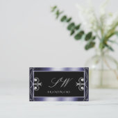 Luxe Black Sparkle Diamonds Monogram Visitekaartje (Staand voorkant)
