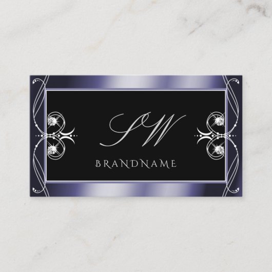 Luxe  Black Sparkle Diamonds Monogram Visitekaartje (Voorkant)