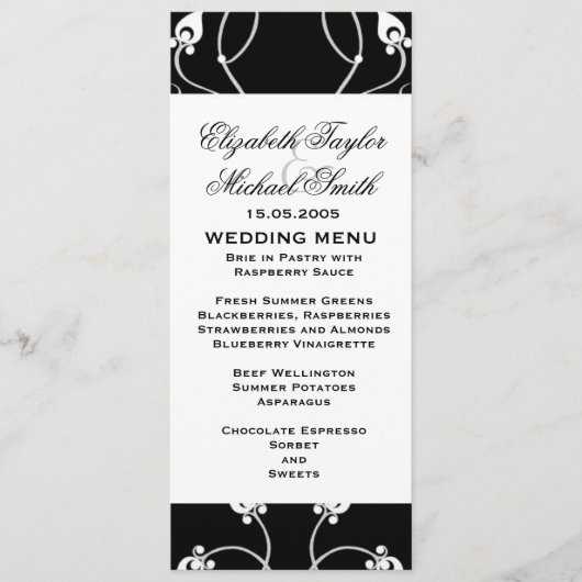 Luxe Black Swirls Damask Menu (Voorkant)