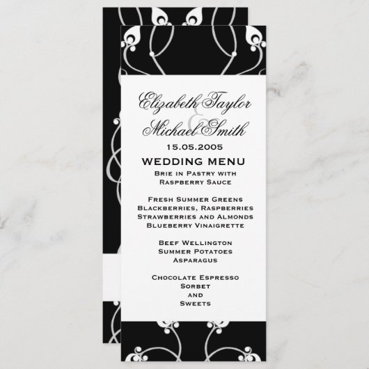 Luxe Black Swirls Damask Menu (Voorkant / Achterkant)