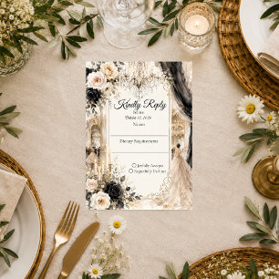 Luxe Black Tie Elegantie Bruiloft RSVP Kaartje