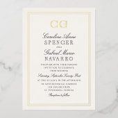 Luxe Black Tie Monogram Bruiloft Folie Uitnodiging (Voorkant)