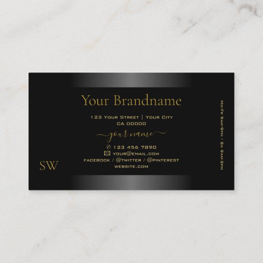 Luxe Black White Gradient Gold Lijst Monogram Visitekaartje (Achterkant)