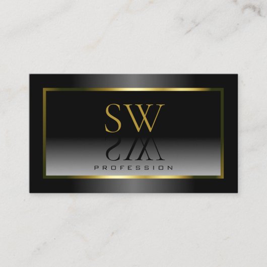 Luxe Black White Gradient Gold Lijst Monogram Visitekaartje (Voorkant)