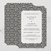 Luxe Black + White Wave Pattern Wedding Invitation Kaart (Voorkant / Achterkant)