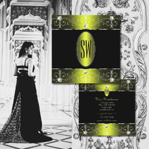 Luxe Black Yellow  Ornamenten Initialen Vierkante Visitekaartje