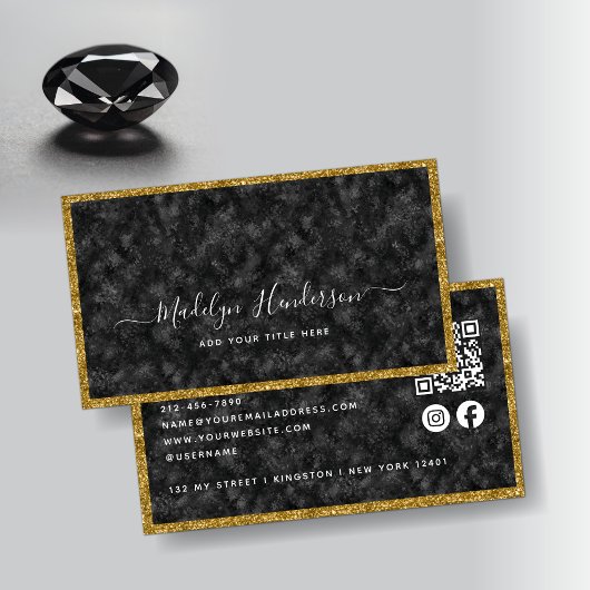 Luxe Black Zircon Gold QR Code Sociale Media Visitekaartje