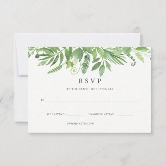 Luxe bladeren | Groene botanische bruiloft RSVP (Voorkant)