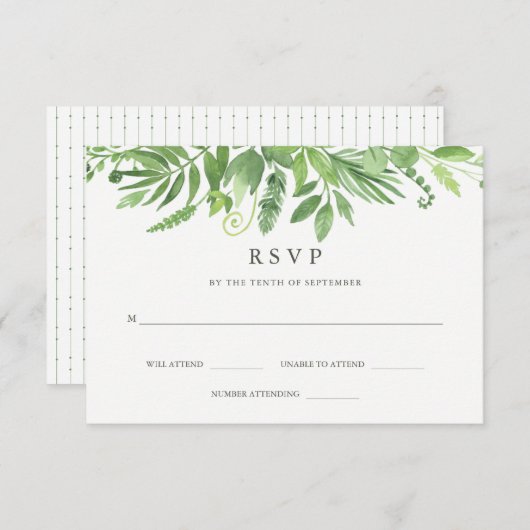 Luxe bladeren | Groene botanische bruiloft RSVP (Voorkant / Achterkant)
