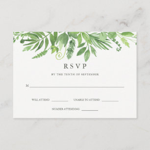 Luxe bladeren   Groene botanische bruiloft RSVP Kaartje