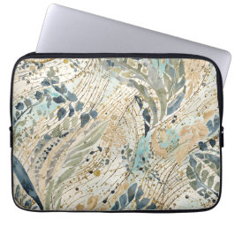 Luxe Bladerenpatroon met Goud, Salie, Beige Kleur Laptop Sleeve