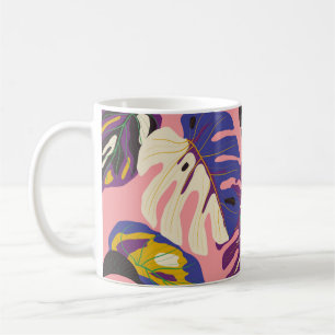 Luxe bladkunst deco behang. achtergrond natuur. koffiemok