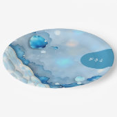 Luxe Blauw Aquarel Abstract Parelmoer Papieren Bordje (Gekanteld)