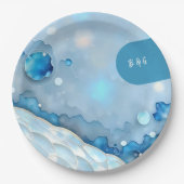 Luxe Blauw Aquarel Abstract Parelmoer Papieren Bordje (Voorkant)