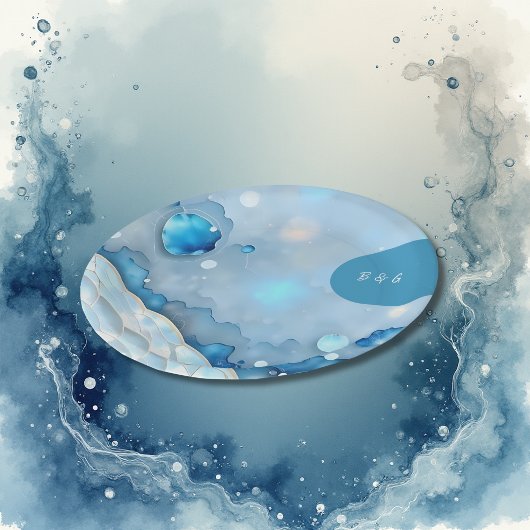 Luxe Blauw Aquarel Abstract Parelmoer Papieren Bordje