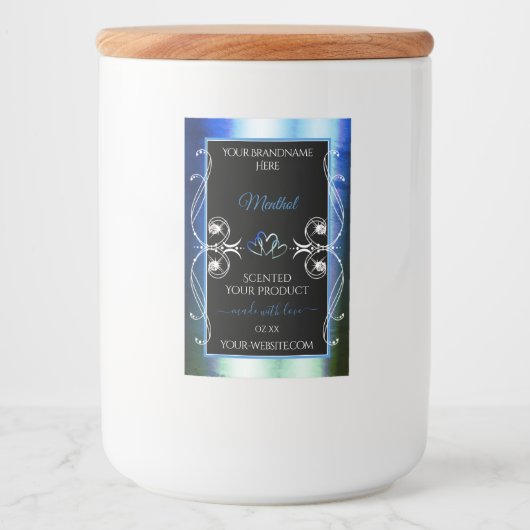 Luxe  Blauw Blauwgroen Zwart Product Labels Voedselcontainer Etiket (Voorkant)