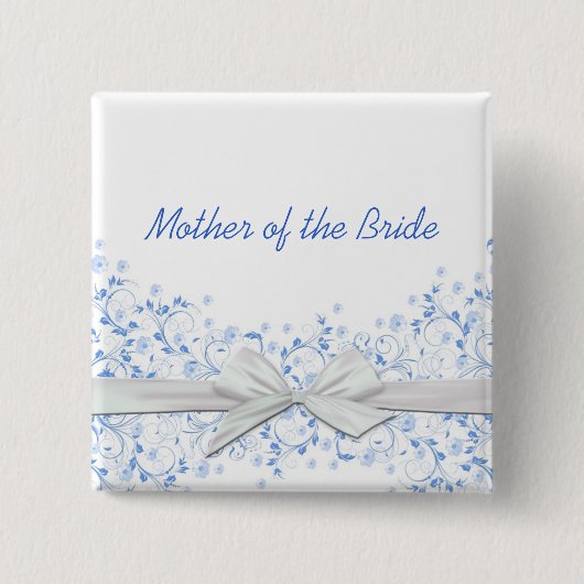 Luxe Blauw Bloemen Swirls Lint Button (Voorkant)