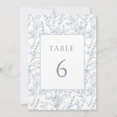 Luxe blauw bloemenpatroon trouwtafel nummers kaart (Voorkant)